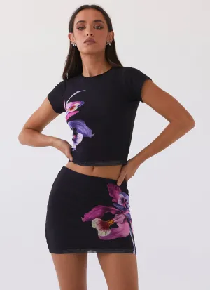 Sunset Bliss Mesh Mini Skirt - Cosmo Floral Sleek Appearance