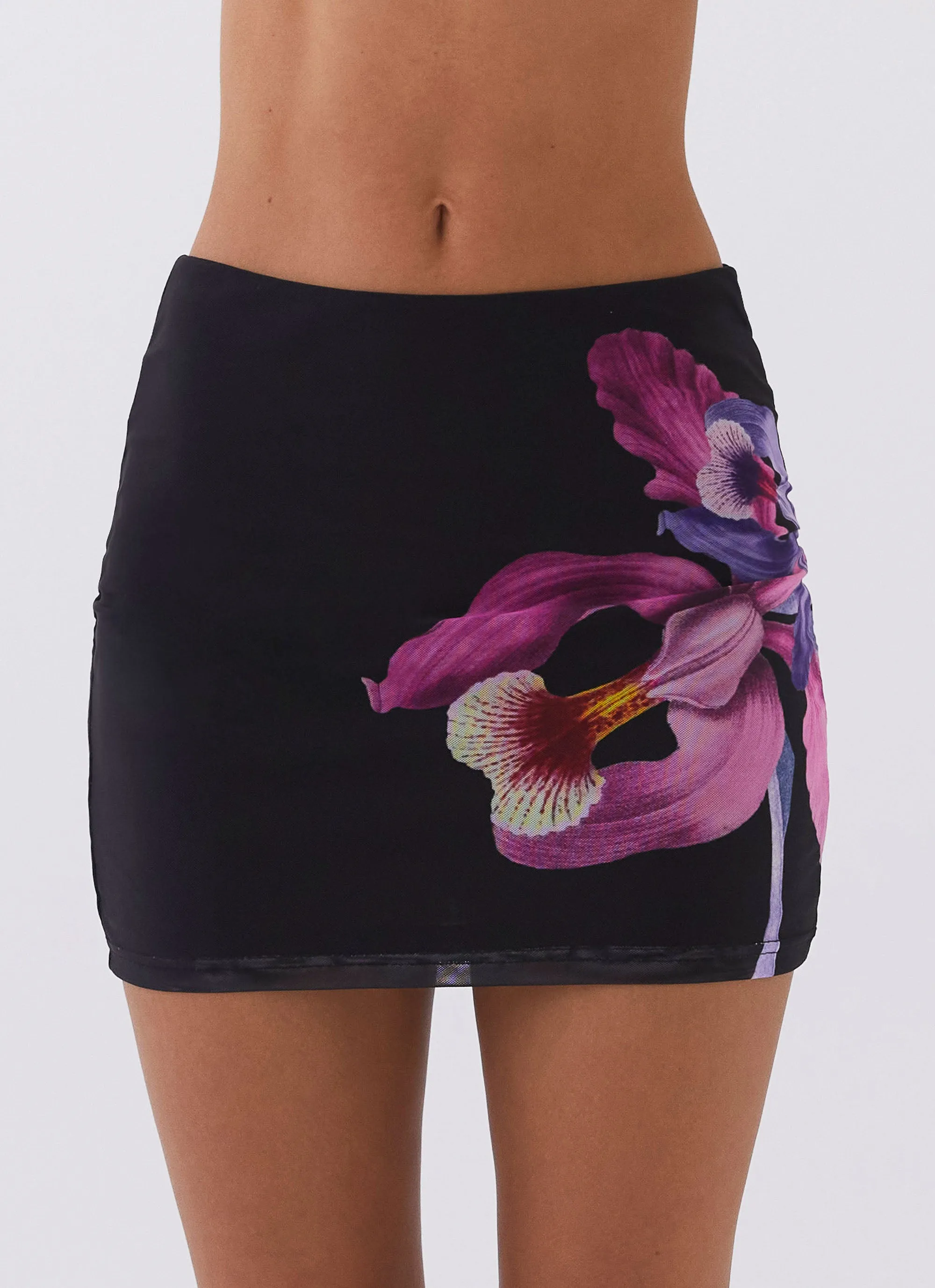 Sunset Bliss Mesh Mini Skirt - Cosmo Floral Outdoor Style Belt Waist