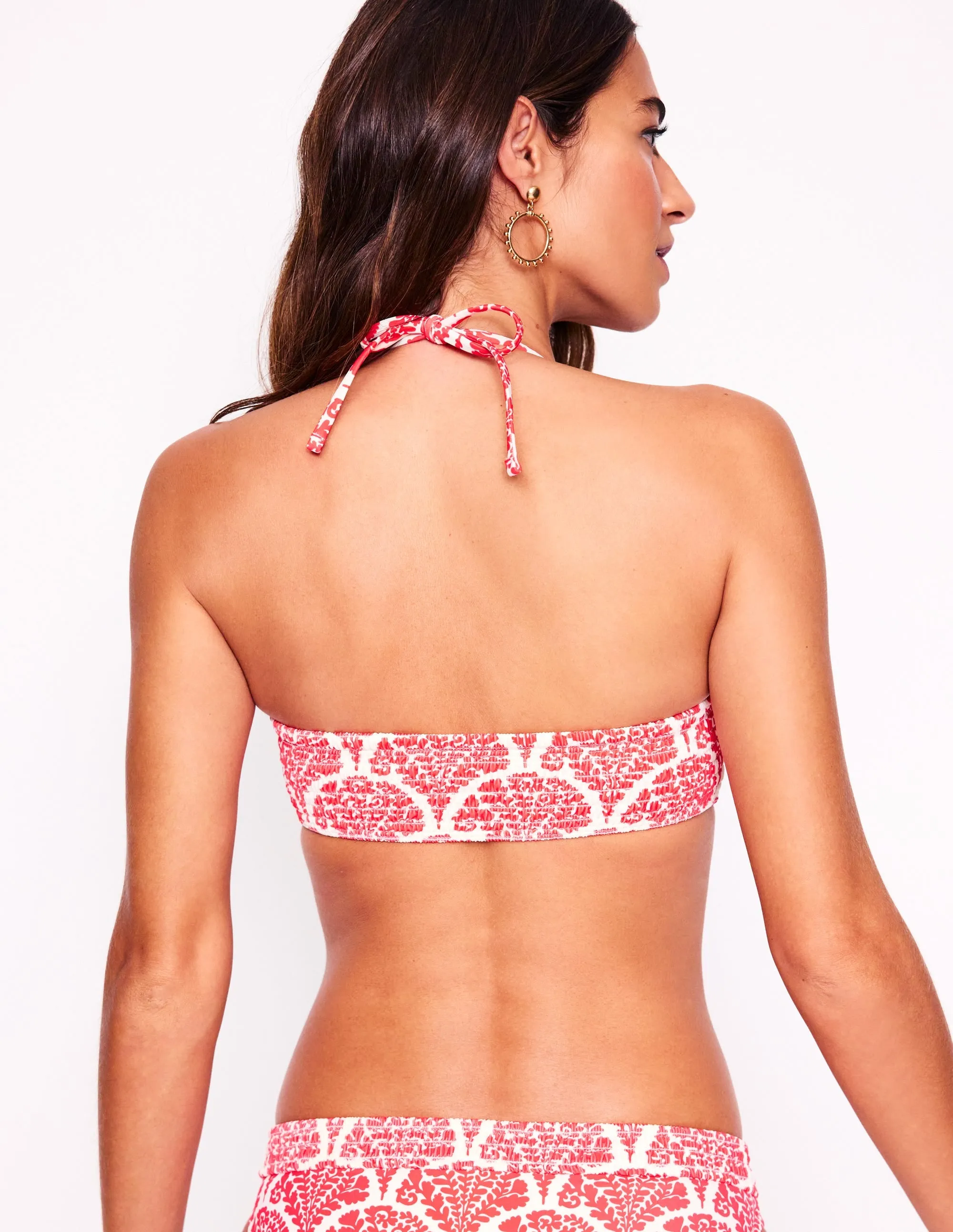 Strappy-Details Dynamic look Milos Smocked Bikini Top-Jam Red, Blossomy