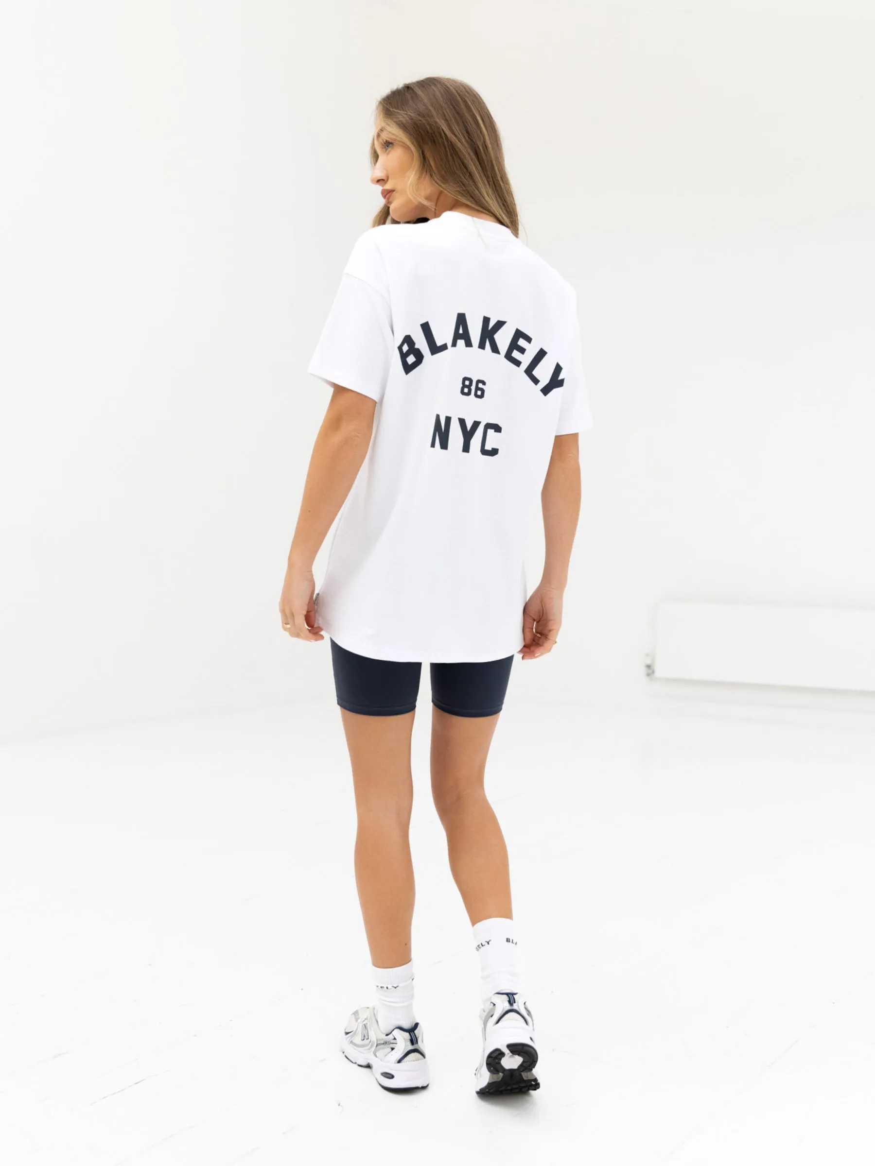 High Quality Printing NYC Oversized T-Shirt - White & True Navy