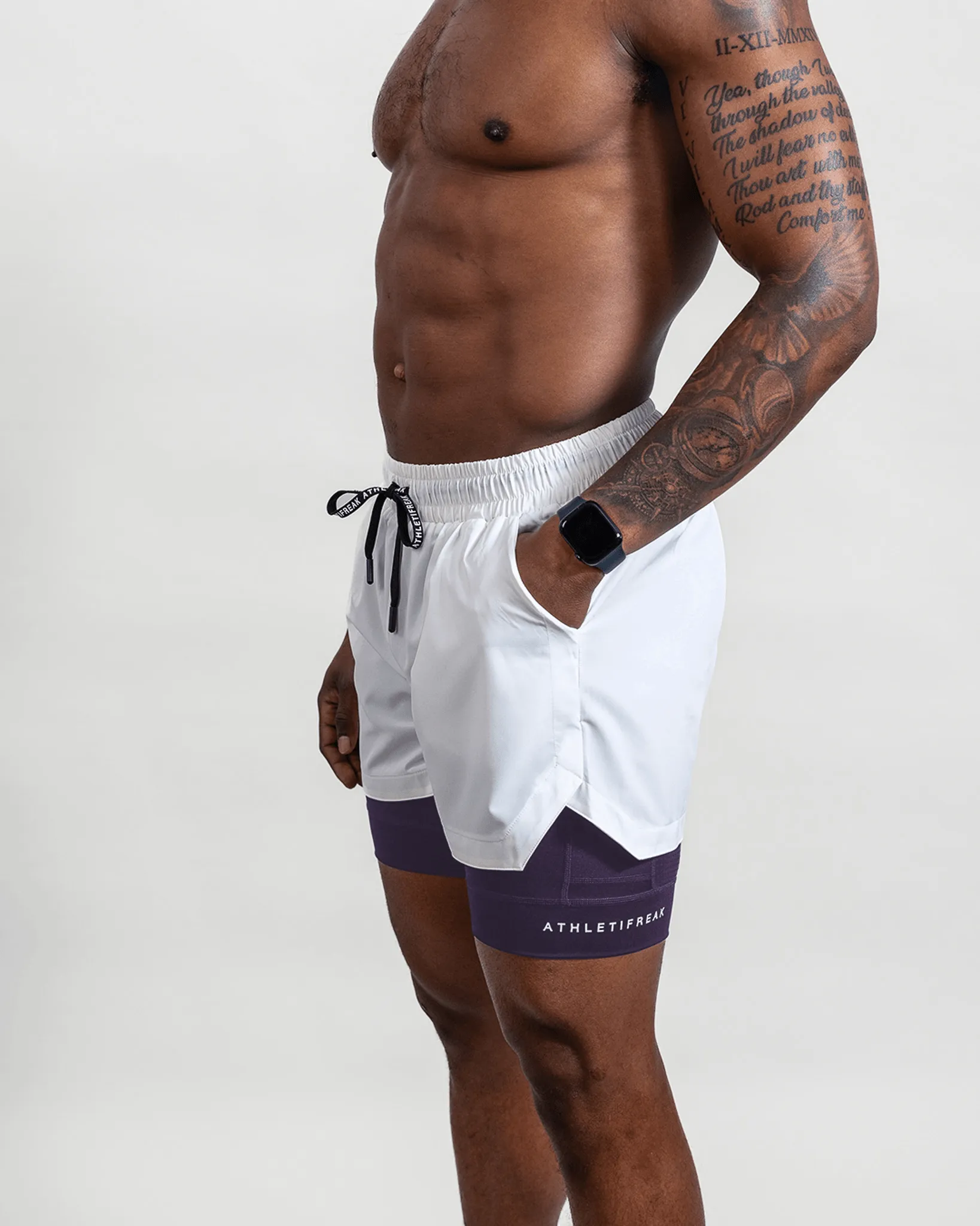 [CORE] Training Shorts 4" - White/Merlot Thermal Regulating Fabric tall sizing