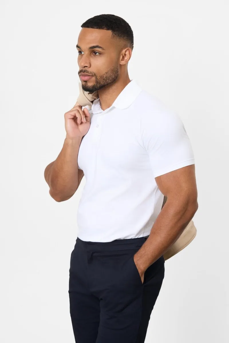 Athletic Fit Polo Shirt in White ShrinkageControl Process