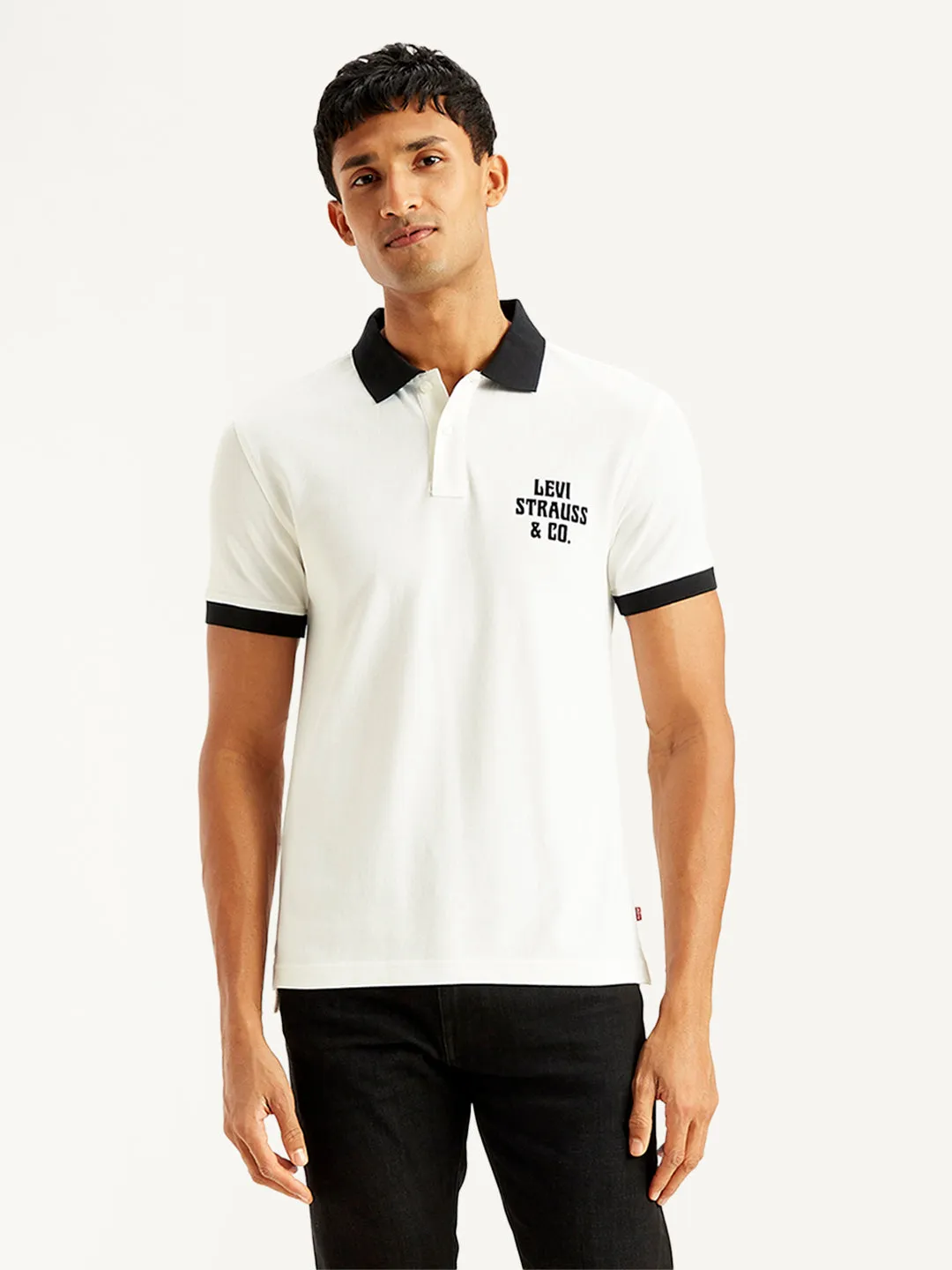 Men's Brand Logo Slim Fit Polo T-Shirt DoubleLayered Hem Binding Eco Friendly Dye