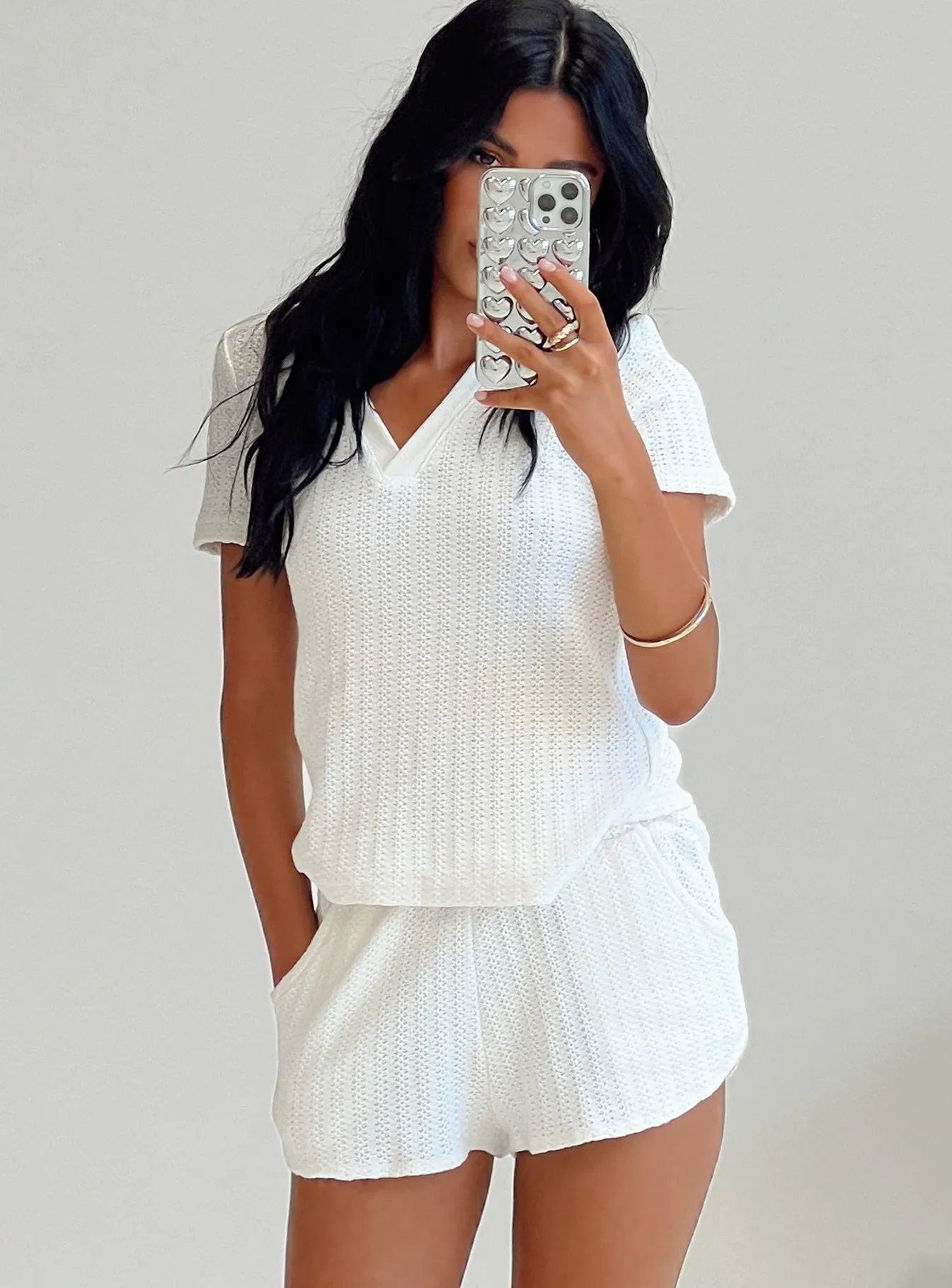 Adjustable drawstring Stephany Knit Set White