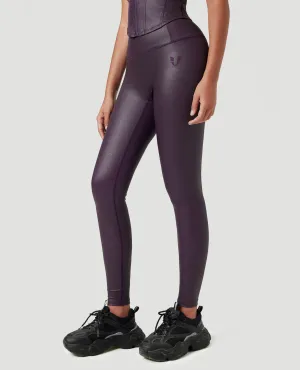 Functional Wear Yoga Class Breathable Fabric Breathable & Sculpting Faux Leather Pocket Leggings - Purple