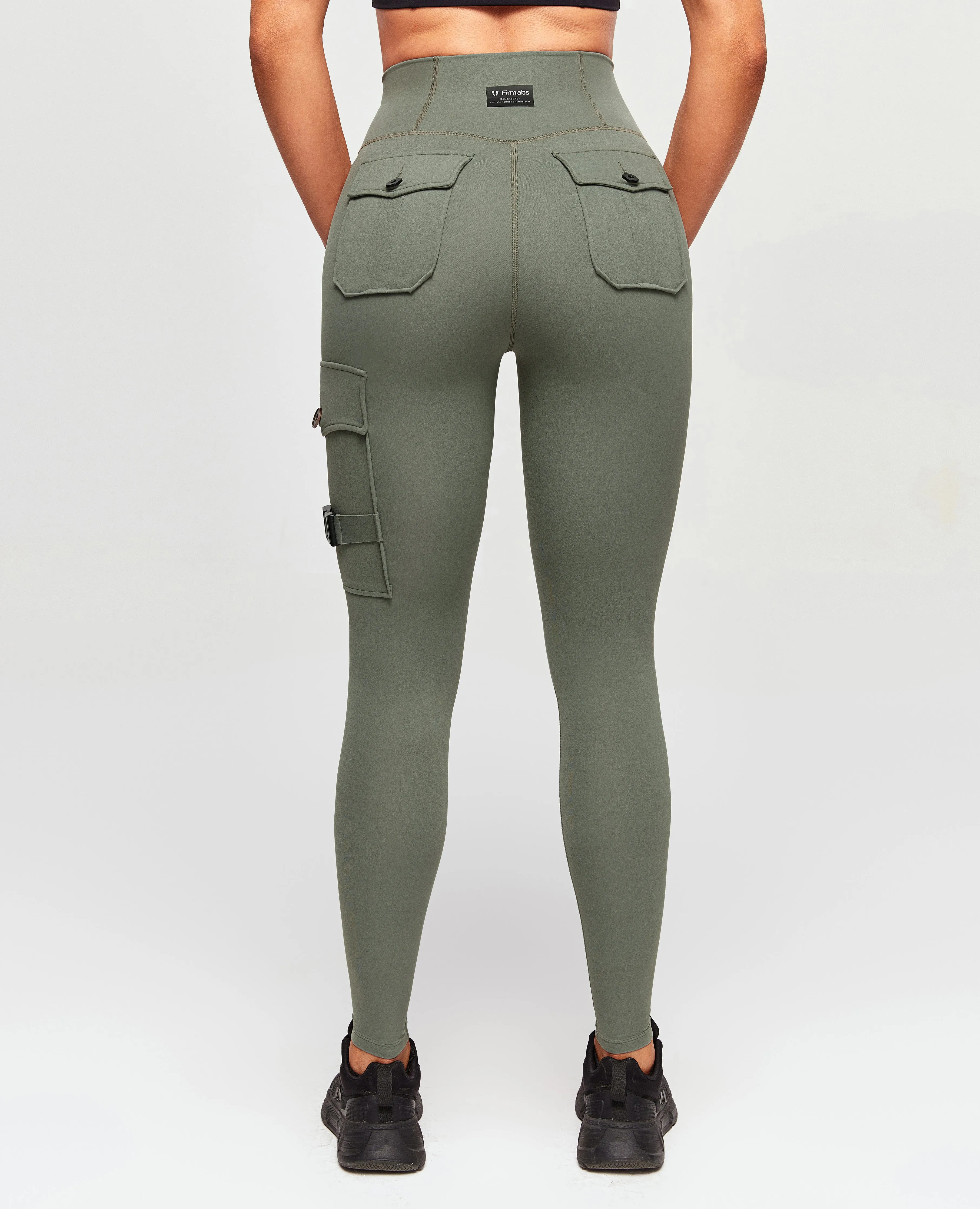 Cargo High-Waisted Pocket Leggings Plus: EXEVER? Edition - Camping Green Abrasion Resistant Fabric