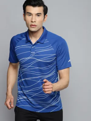 Alcis Men Blue Polo Collar Slim Fit Training or Gym T-shirt Summer Fashion Layered Hem Reinforcement