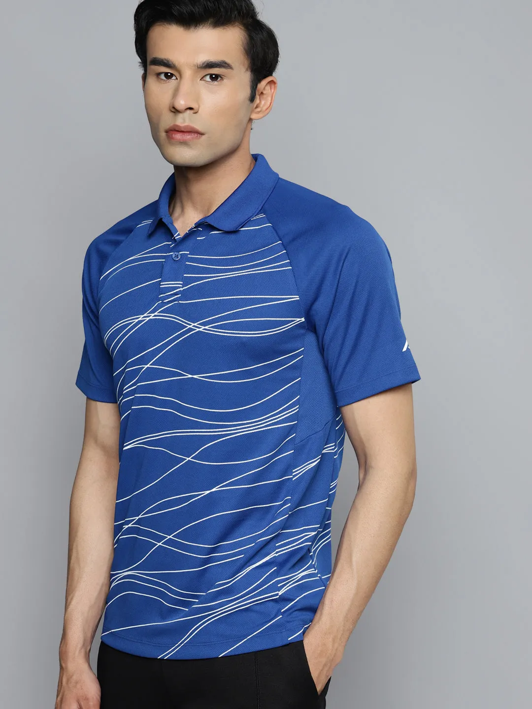 Alcis Men Blue Polo Collar Slim Fit Training or Gym T-shirt Trendy Colors Advanced Moisture Management