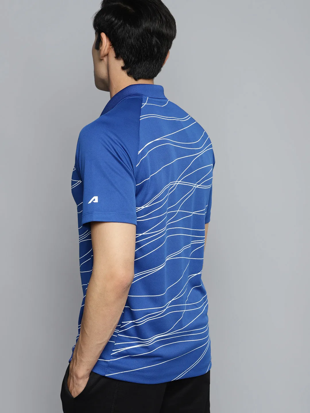 AntiStatic Fabric Treatment Alcis Men Blue Polo Collar Slim Fit Training or Gym T-shirt