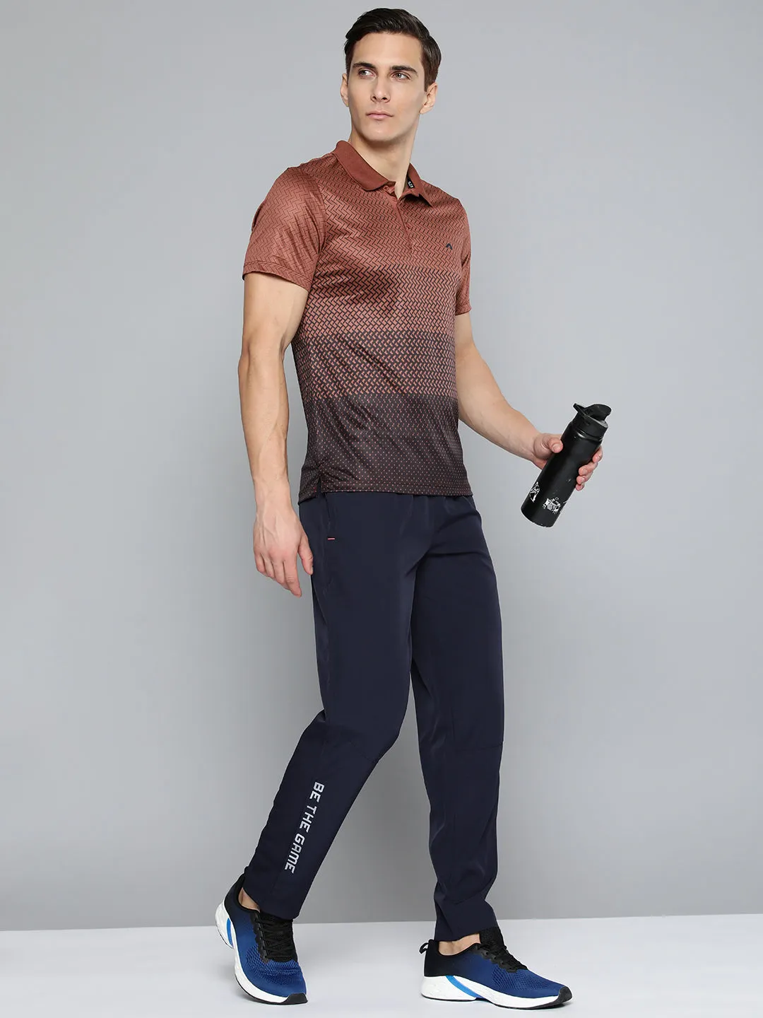 Alcis Men Brown Black Printed Polo Collar Slim Fit Running T-shirt Golf Clubhouse Stylish Neckline