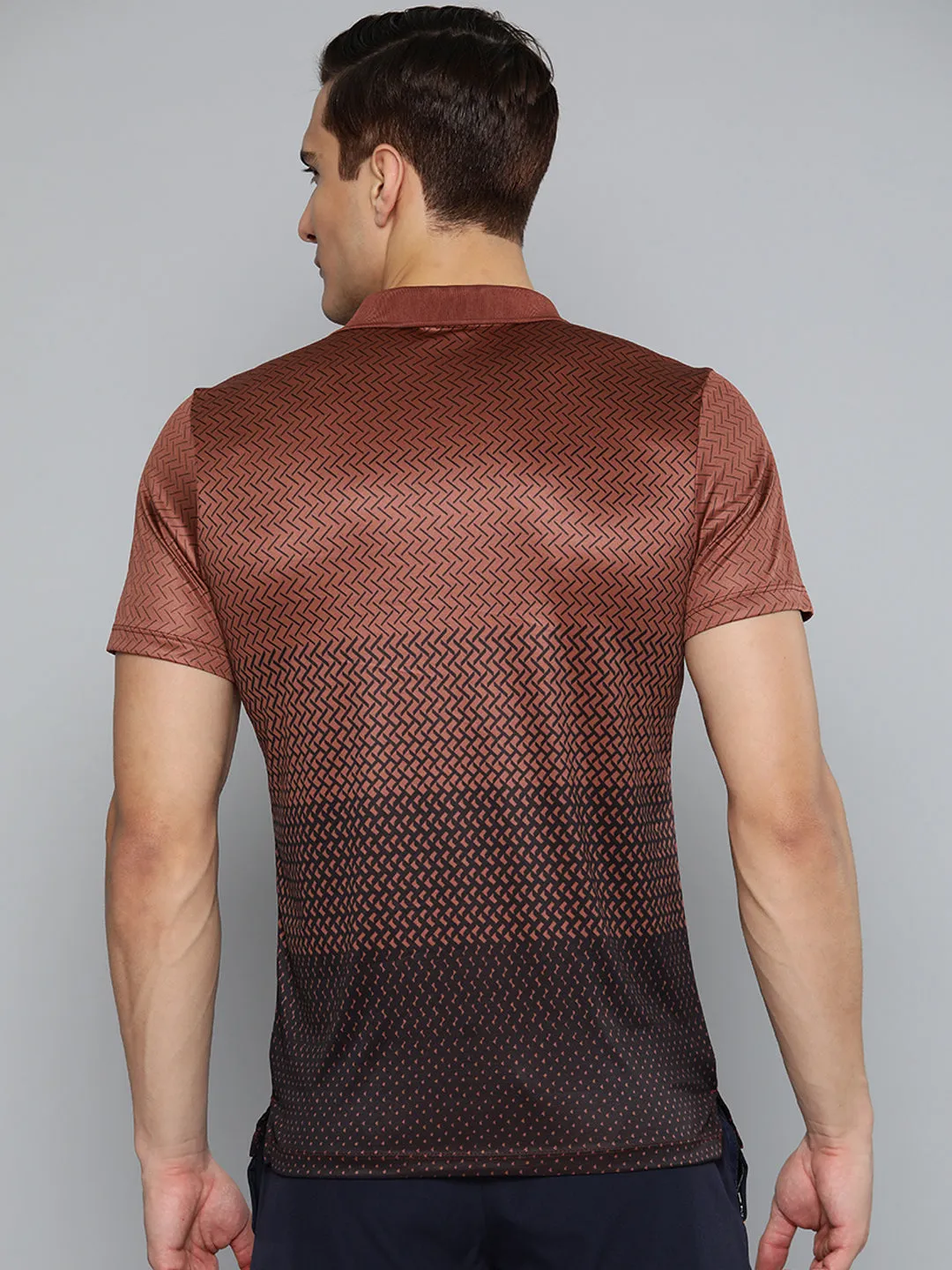 SnagResistant Weave Polo Collar Alcis Men Brown Black Printed Polo Collar Slim Fit Running T-shirt