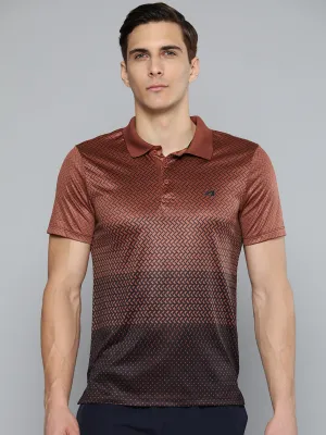 Alcis Men Brown Black Printed Polo Collar Slim Fit Running T-shirt Classic Comfort