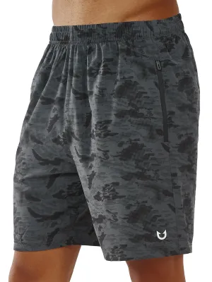 Eco Certified Dye Outdoor Apparel Men's Black Camo Sweat Shorts for Gym Basketball & 7" Board Shorts
