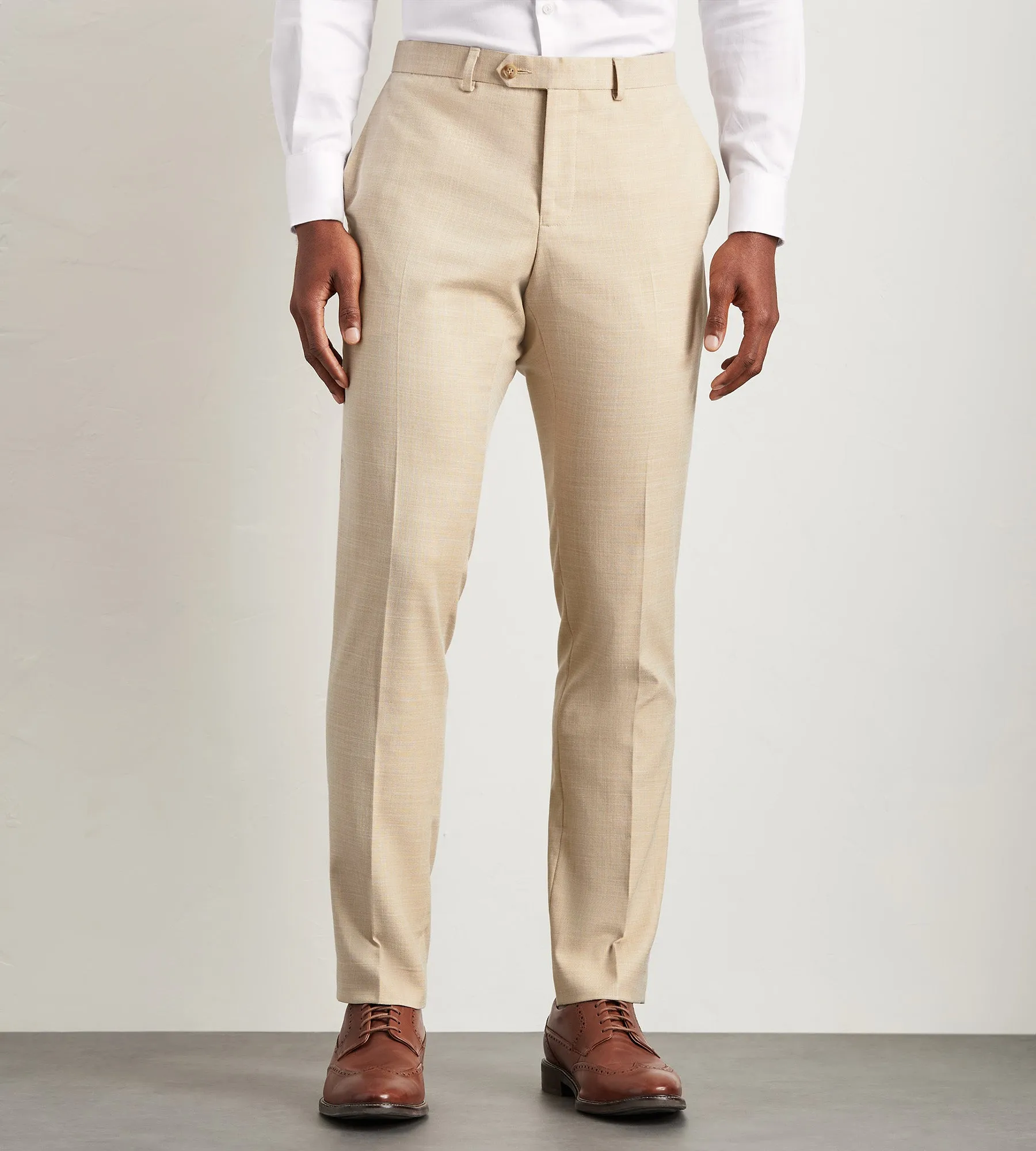Modern Fit Wheat Solid Suit Pants Anti Static Lining Chic Look