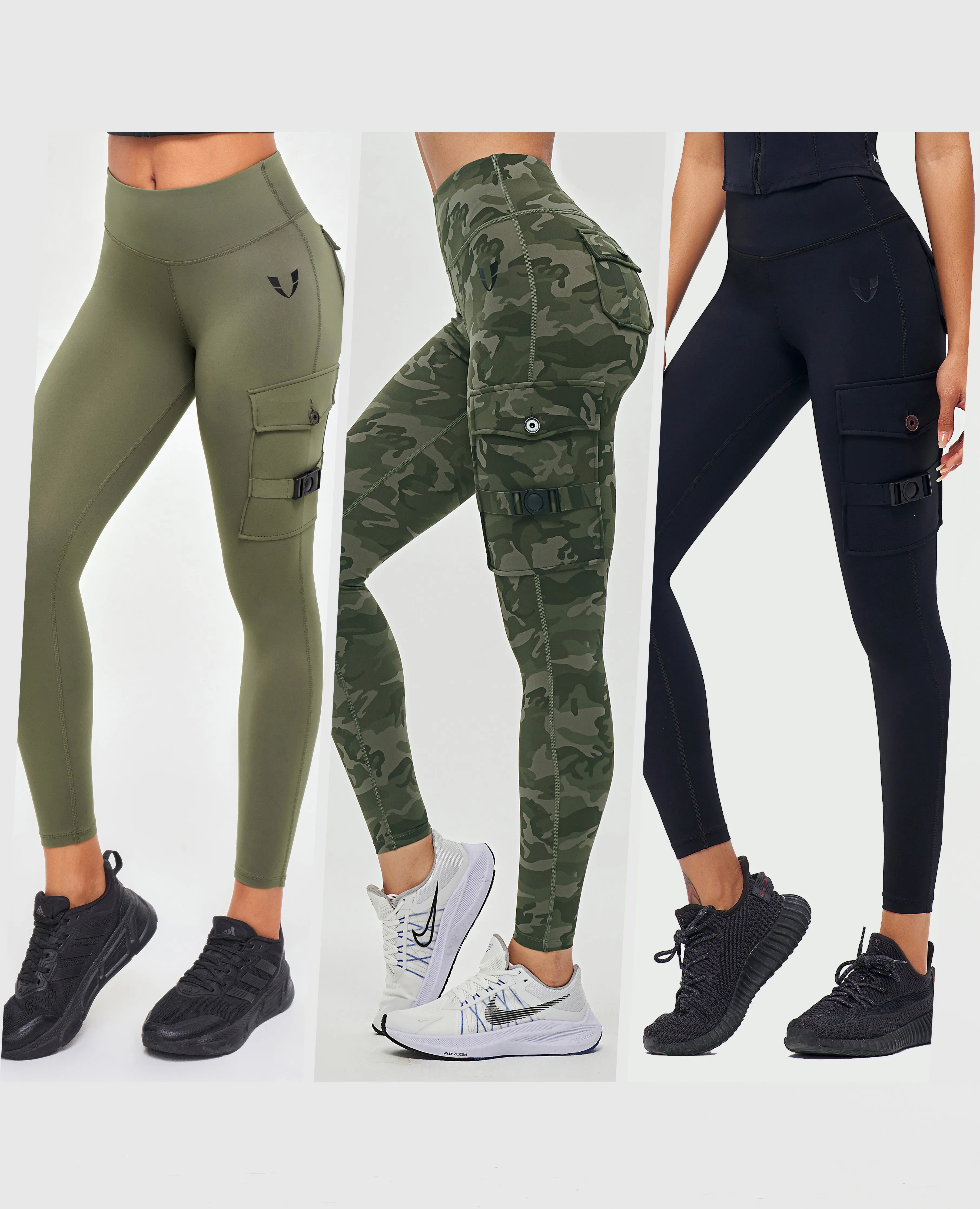 High Rise Studio Practice Comfort Seeker Cargo Fitness Leggings 3PCS Black   Olive   Camo