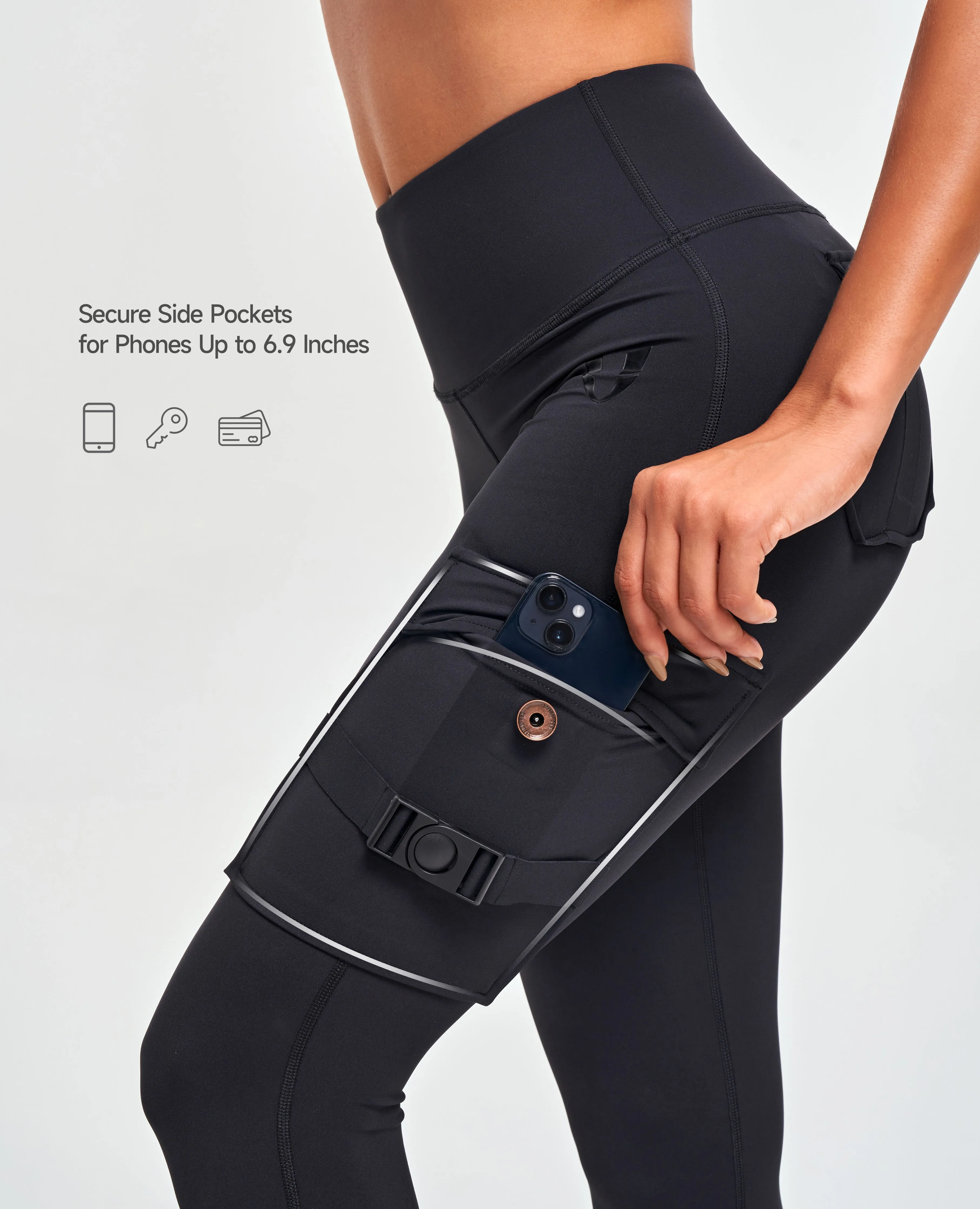 Cargo High Waisted Pocket Leggings - Black Tough Build Slim Fit Comfort Seeker