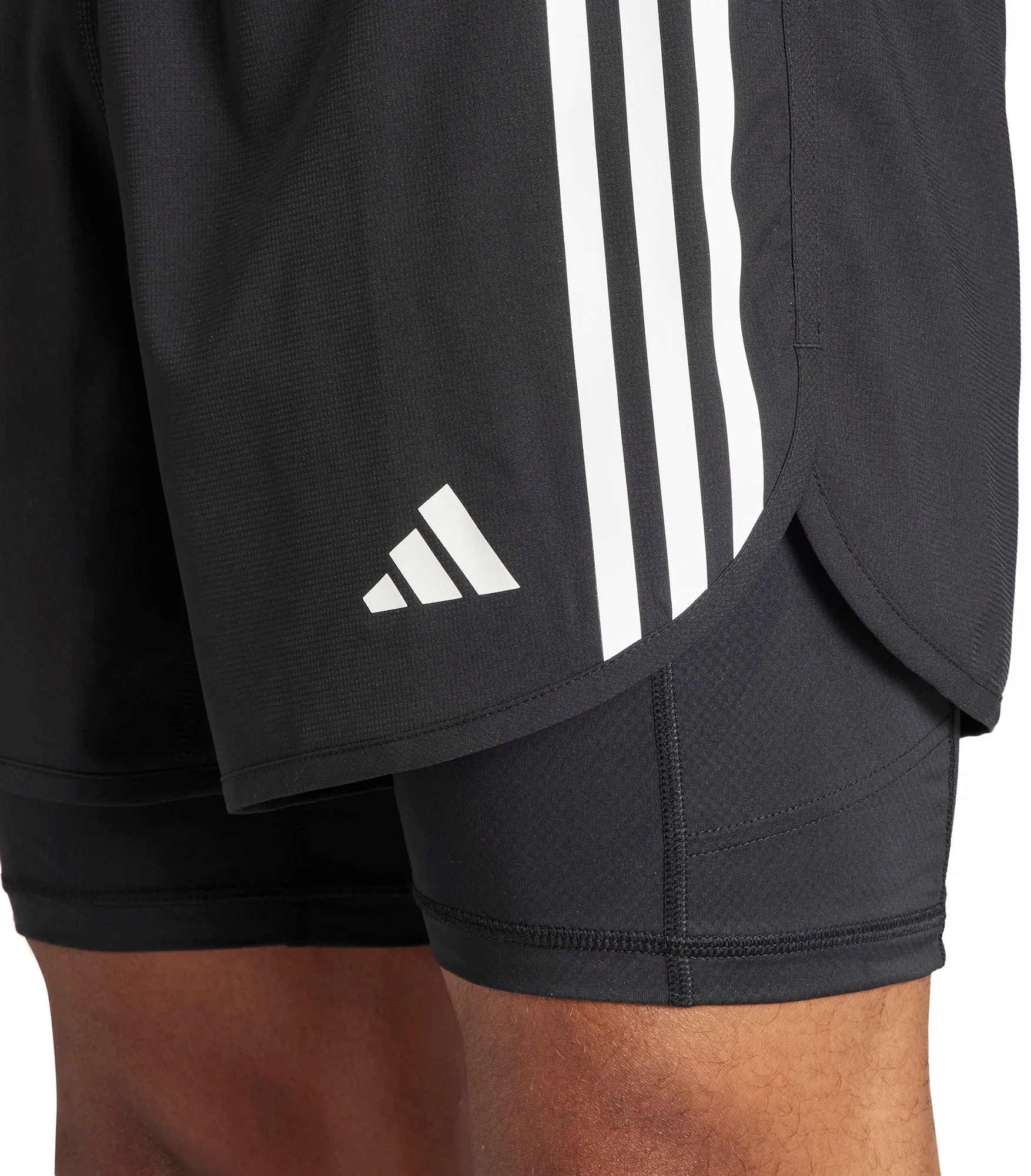Heat Ready Reflective Trim Detail adidas Own The Run 3 Stripes 2 In 1 Mens Running Shorts - Black
