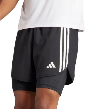 adidas Own The Run 3 Stripes 2 In 1 Mens Running Shorts - Black kids