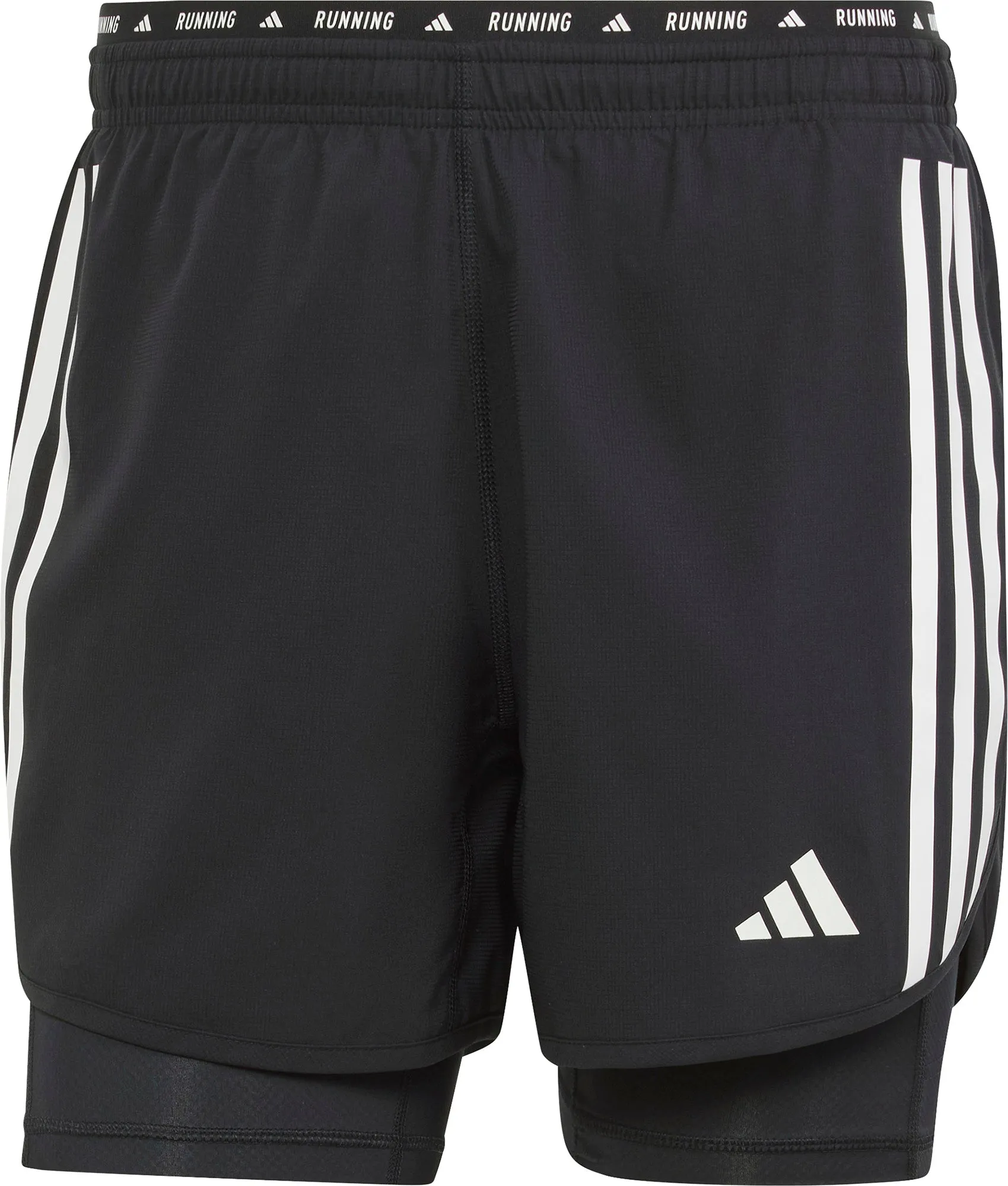 All Day Comfort adidas Own The Run 3 Stripes 2 In 1 Mens Running Shorts - Black