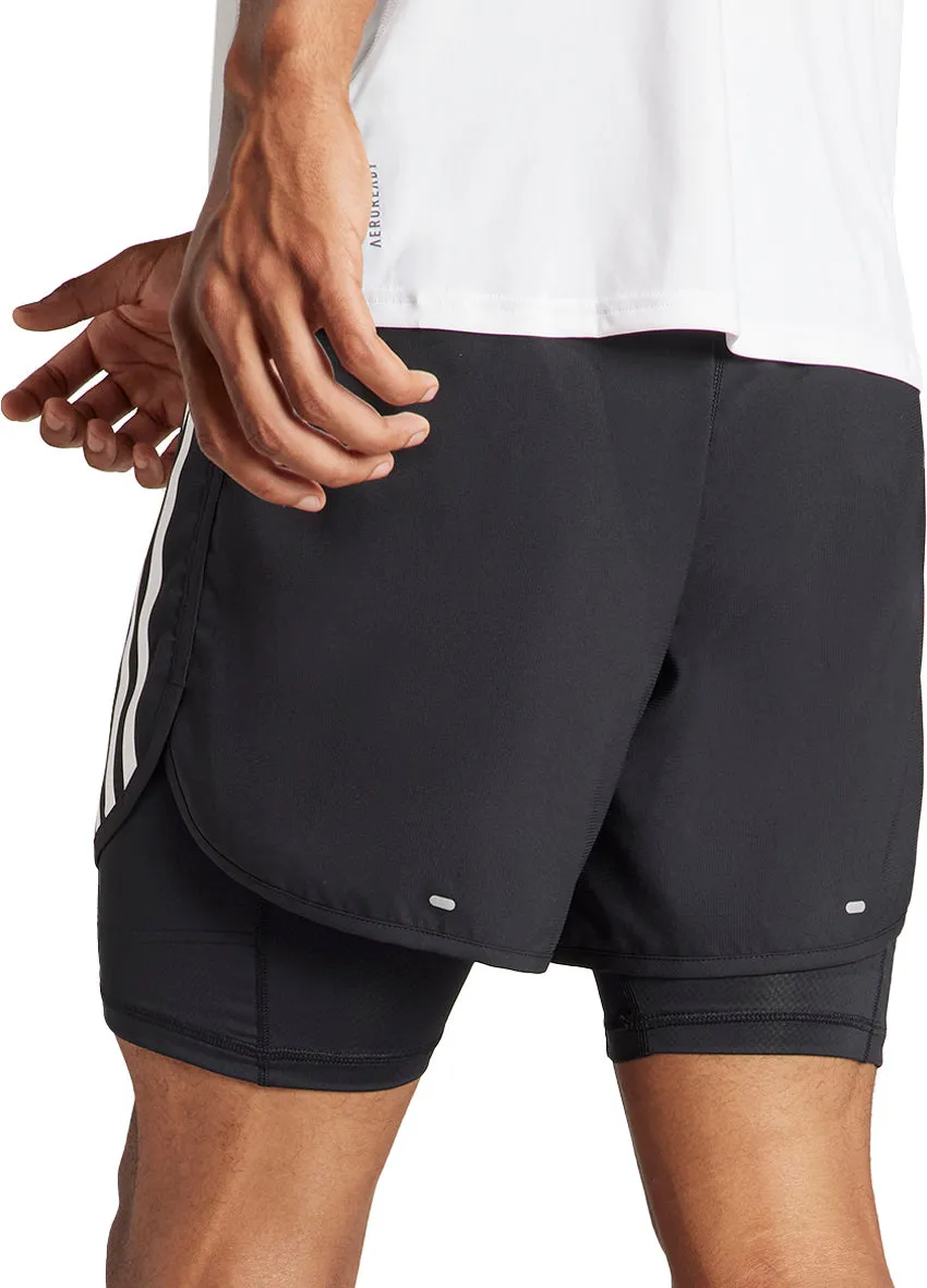 martial arts gear Game Day adidas Own The Run 3 Stripes 2 In 1 Mens Running Shorts - Black