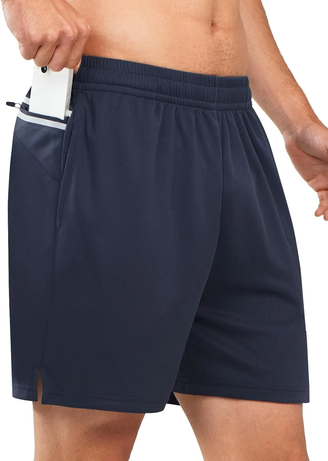 Vegan Leather Simple Fit Men's 5-inch Tennis Mesh Shorts with Pockets Quick Dry for Gym Running