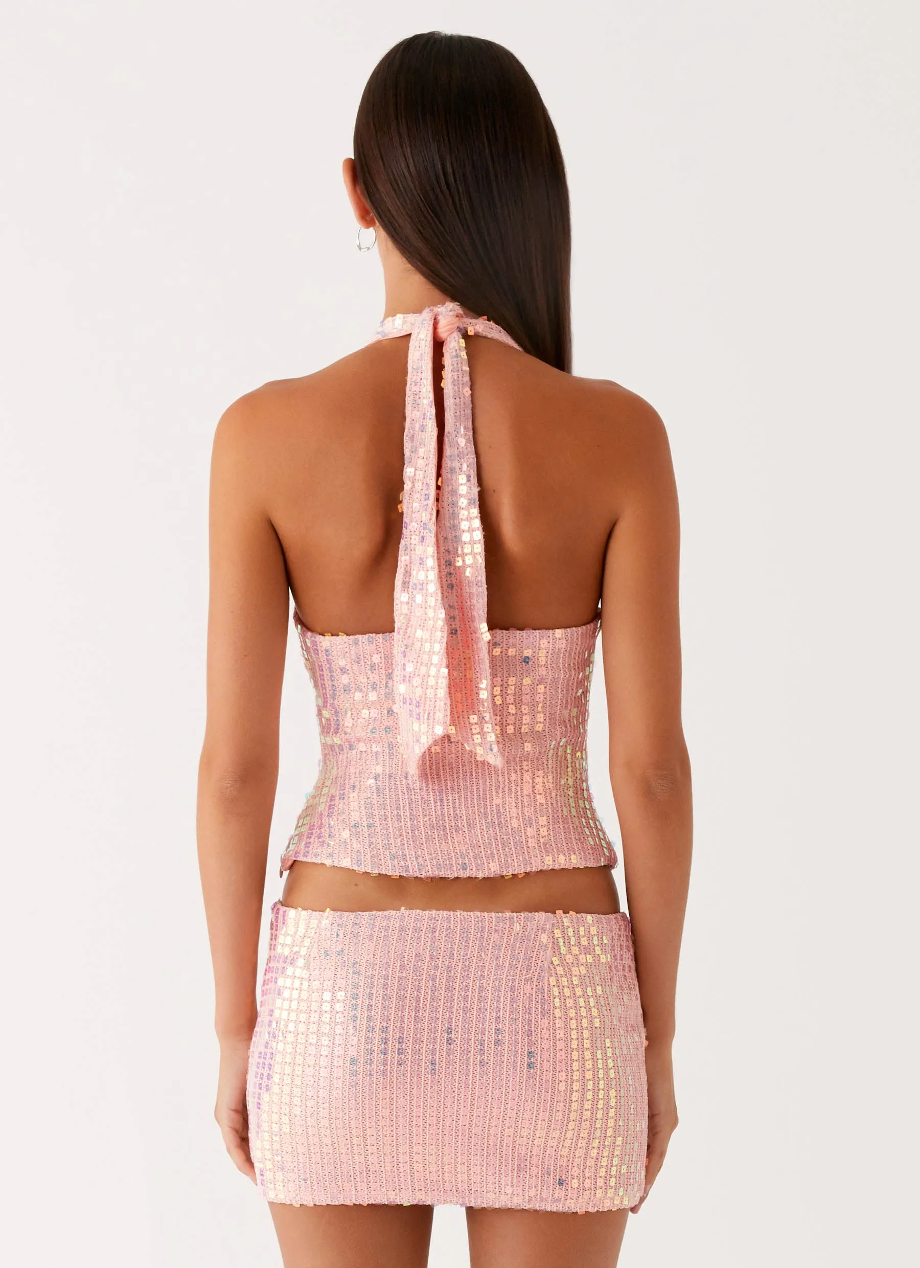 Heart Tone Designer-Label Been That Girl Knit Sequin Mini Skirt - Iridescent Pink