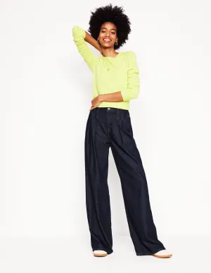Mid Rise Fluid Denim Trousers-Indigo Rinse Relax Mode Artist Vibe Premium