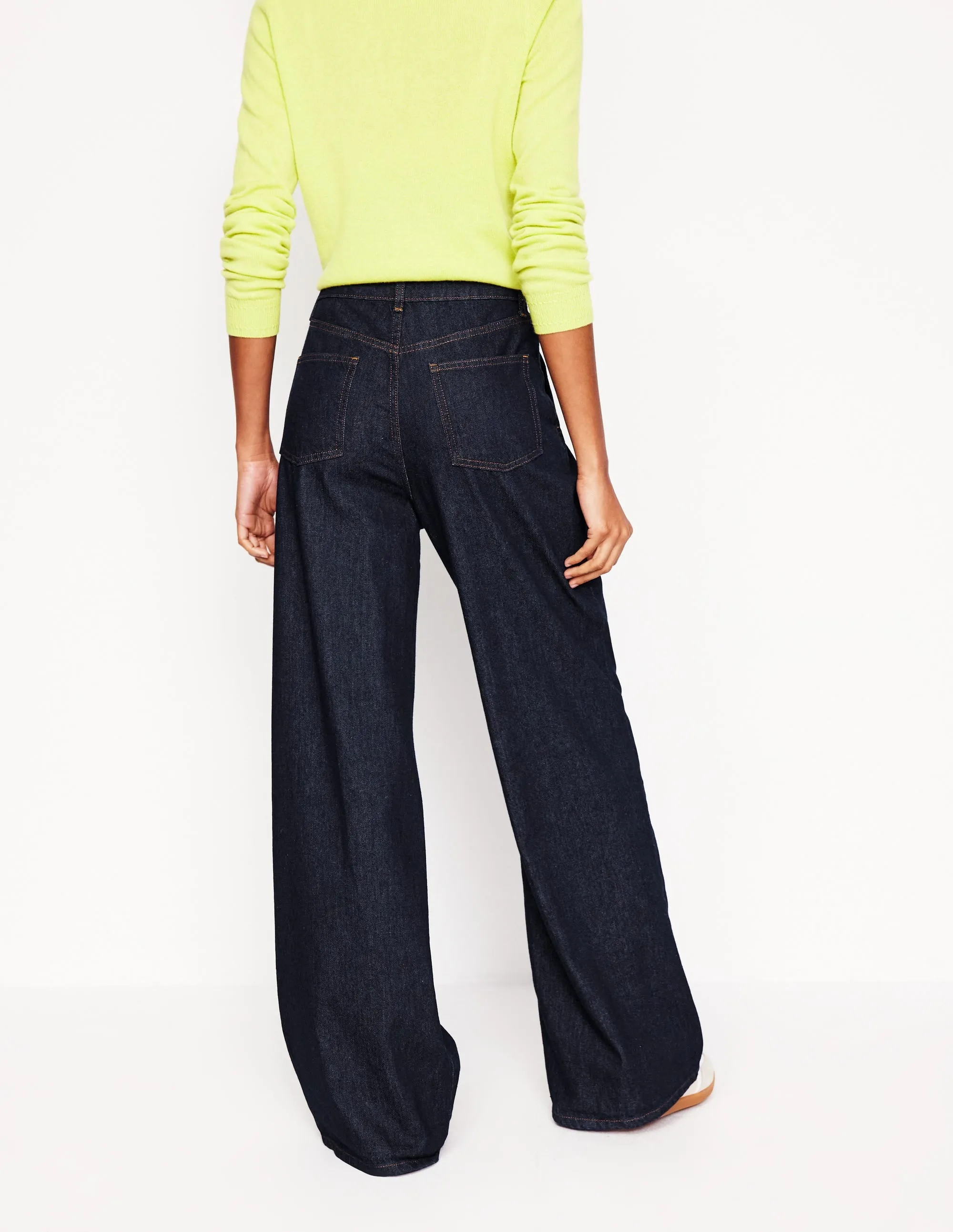 Minimalist Eco Friendly Office Wear Modern Mid Rise Fluid Denim Trousers-Indigo Rinse