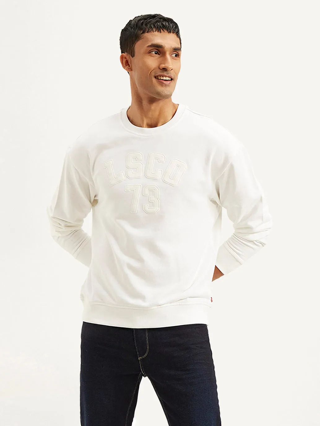 Men's Typography White Crew Neck Sweatshirt Sloth like
