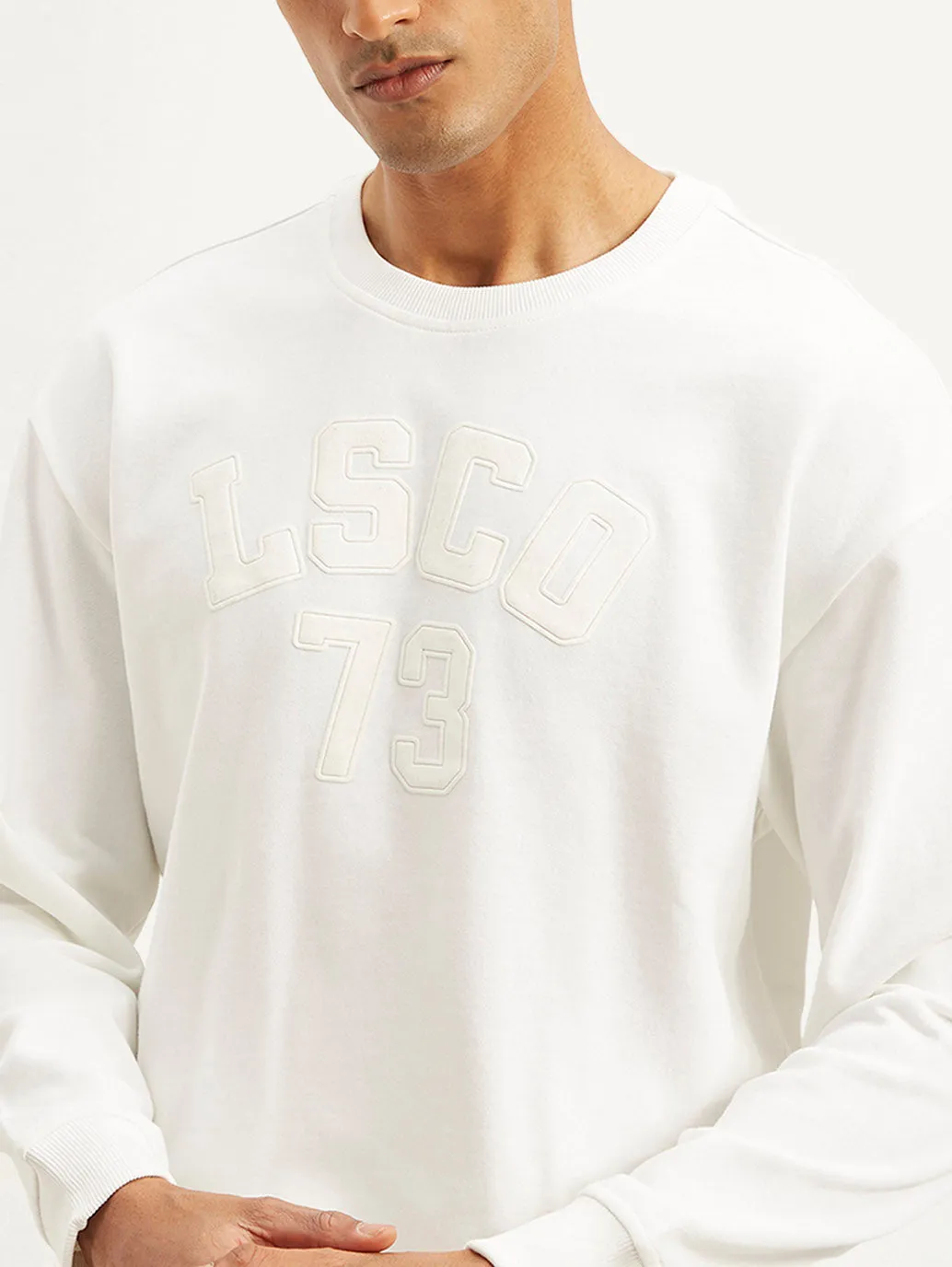 Men's Typography White Crew Neck Sweatshirt Eco Certified Cotton Blend