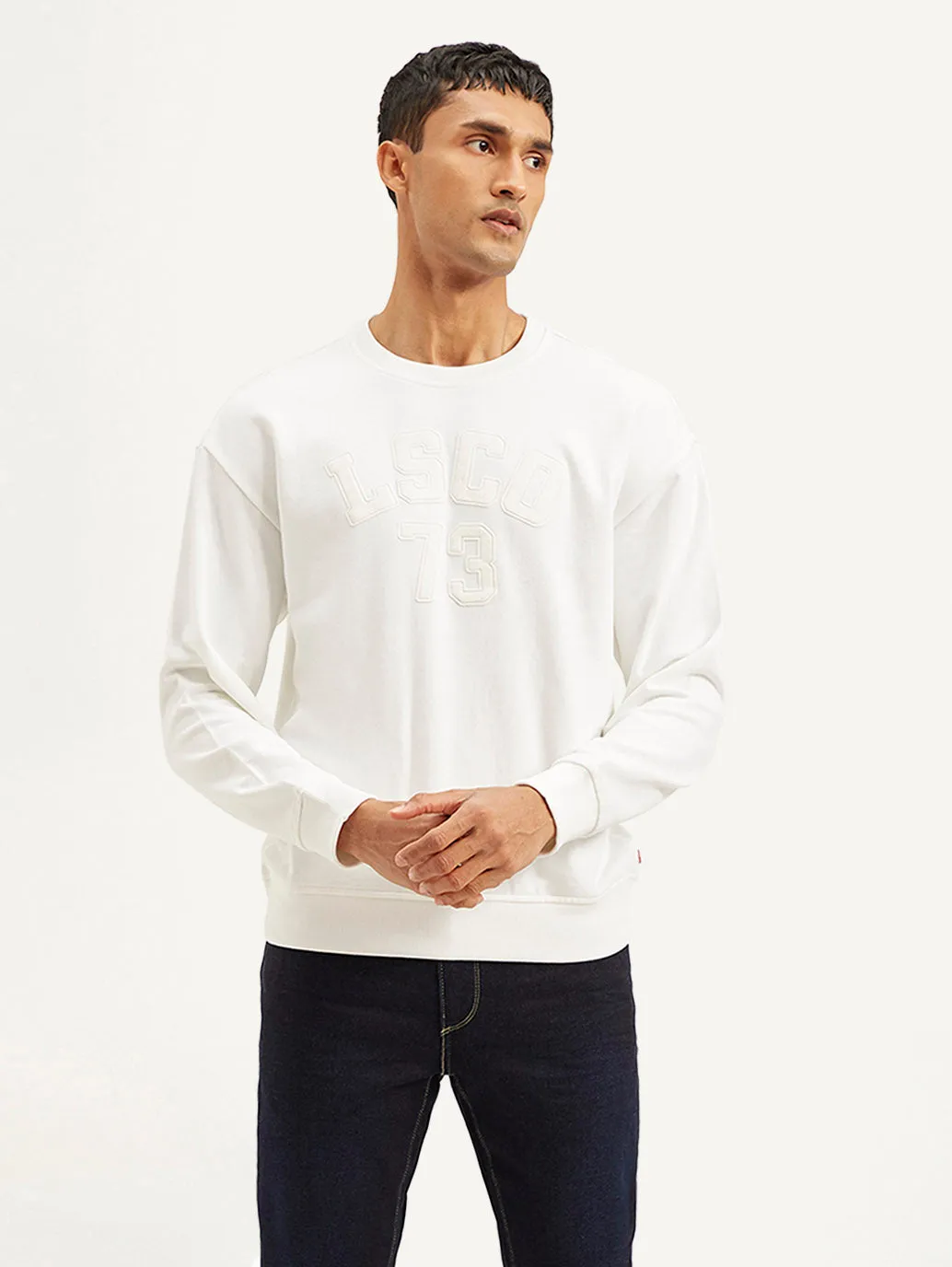Business casual Men's Typography White Crew Neck Sweatshirt