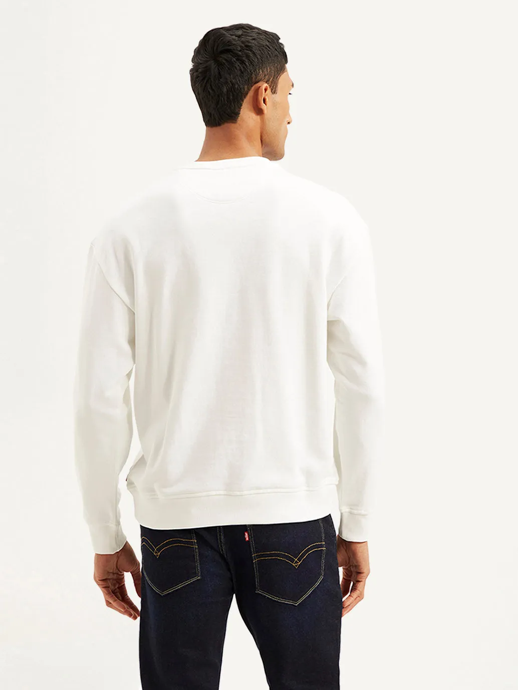 College Campus Music Festival Style Men's Typography White Crew Neck Sweatshirt