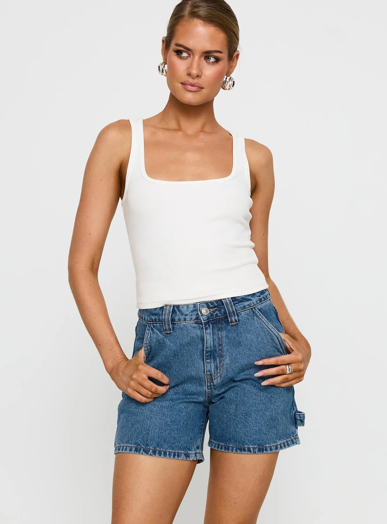 QuickDry Lou Carpenter Denim Shorts Mid Wash