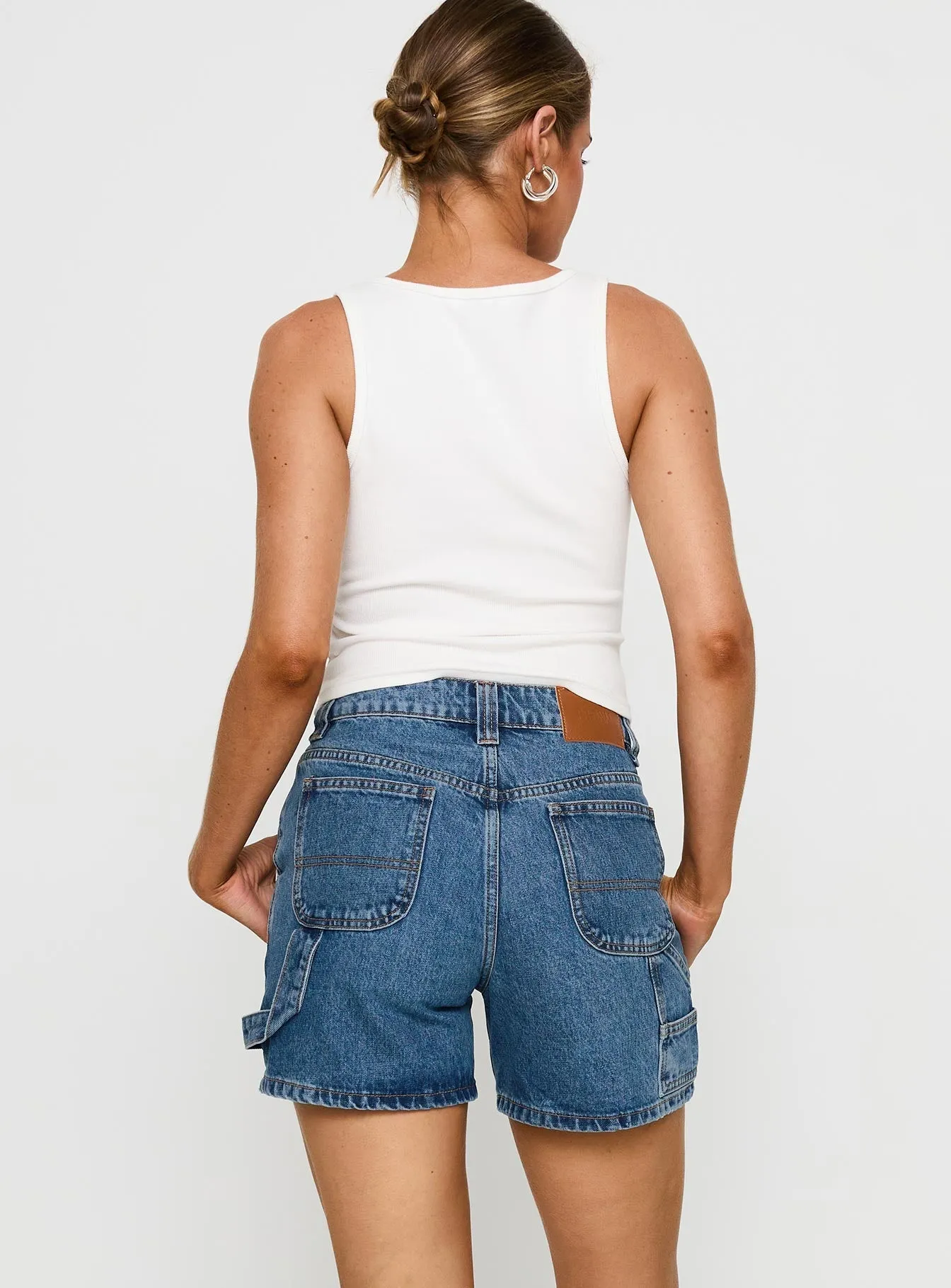 Lou Carpenter Denim Shorts Mid Wash WindproofInterior Recycled Polyester