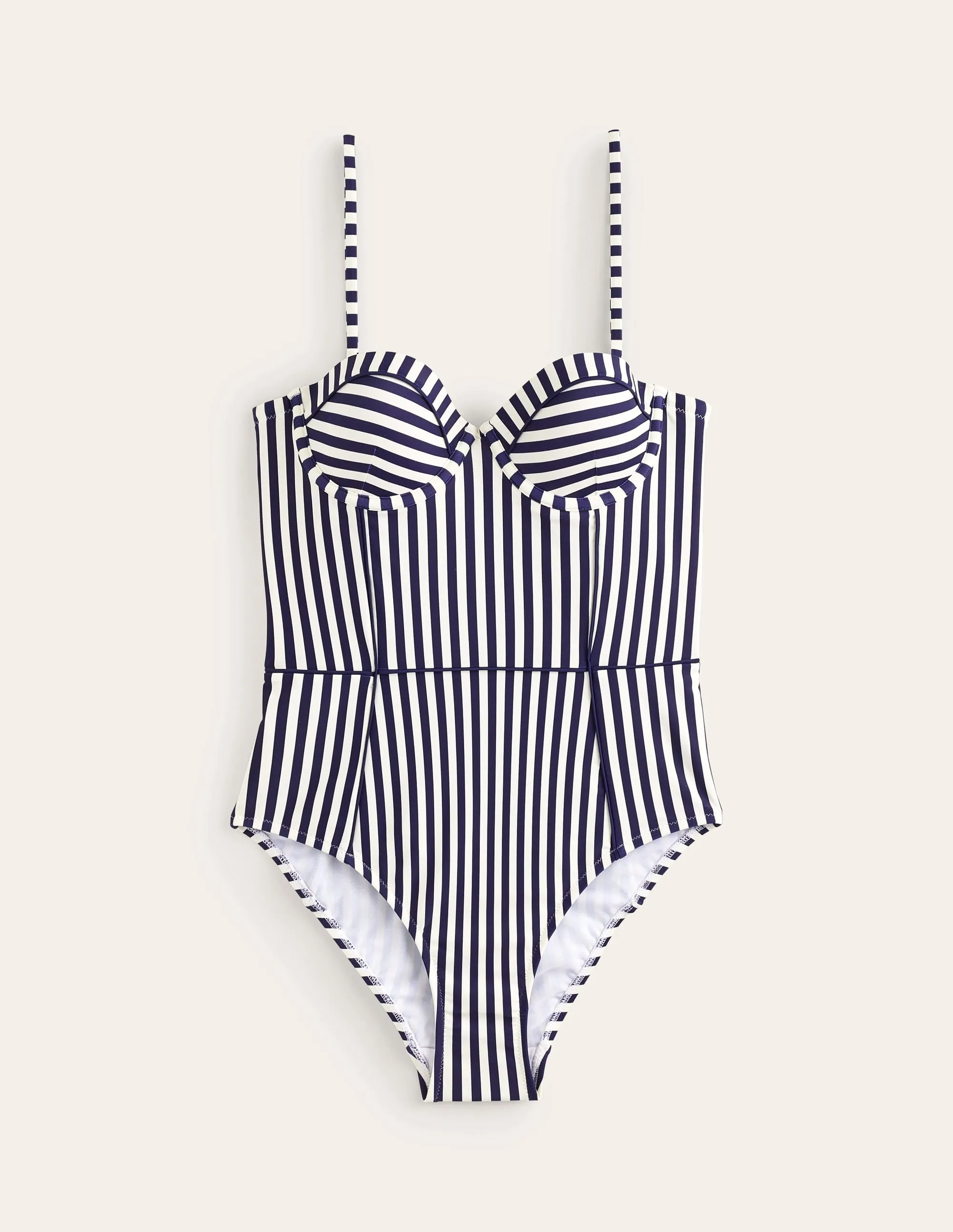 Rhodes Cup-Size Swimsuit-Navy, Ivory Stripe Smooth-Edges Sweat Wicking Technology