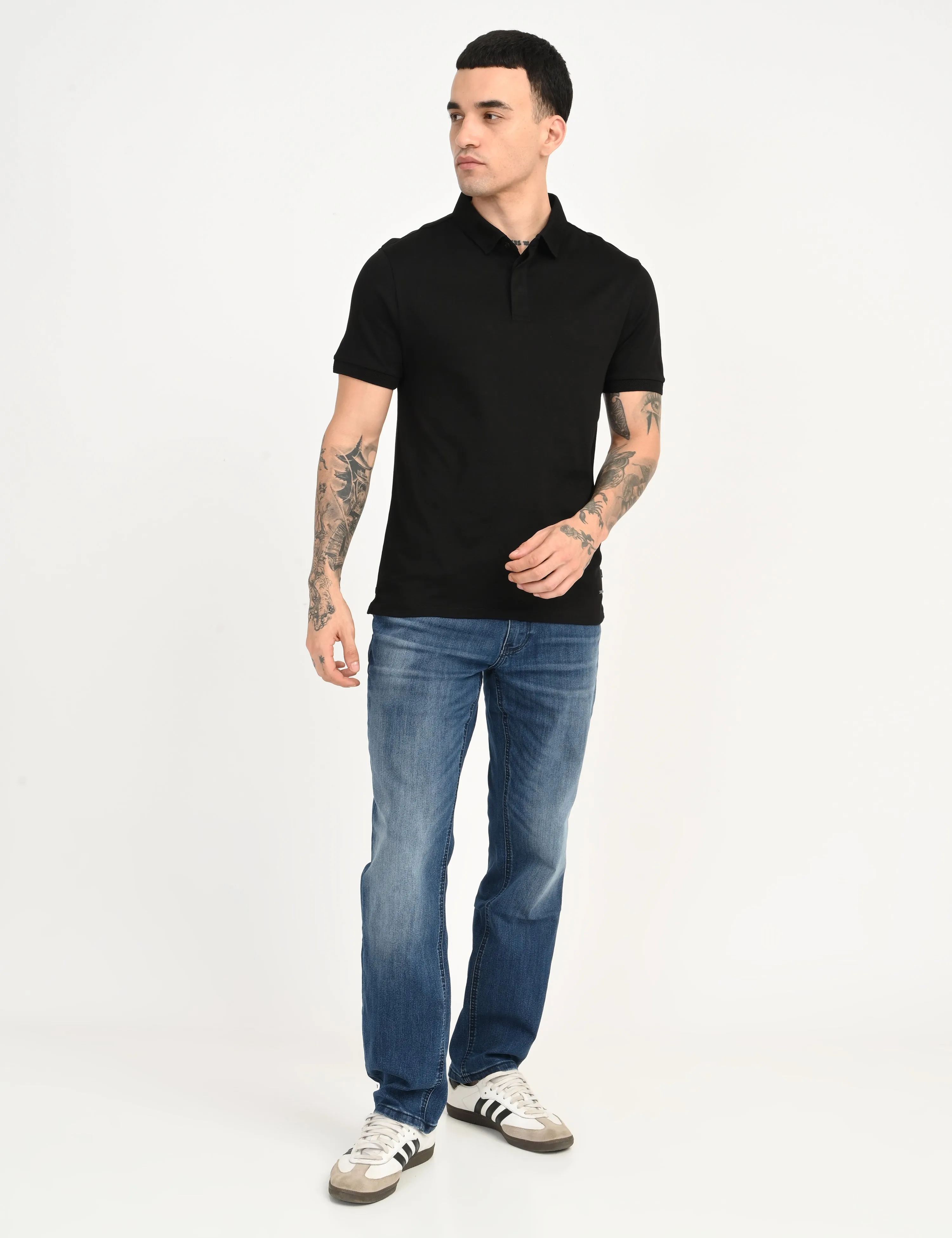 Men's Redloop Solid Black Slim Fit Polo T-shirt Team Uniform