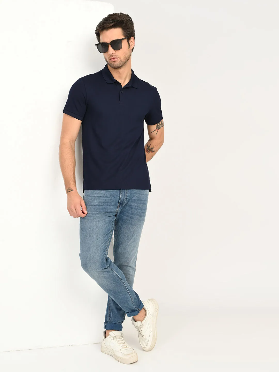 Men's Solid Navy Blue Polo T-Shirt Urban Style