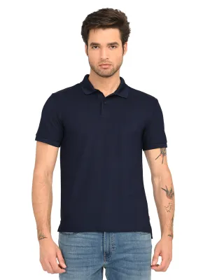 Men's Solid Navy Blue Polo T-Shirt Sweat Absorbing