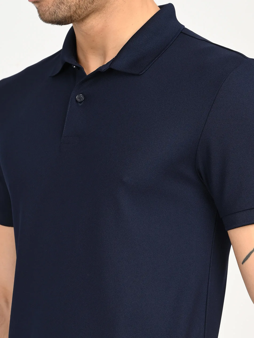 Weekend Vibes Colorfast Dye Process Men's Solid Navy Blue Polo T-Shirt