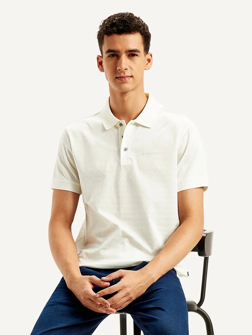 Stretch Fabric Construction Streetwear Edge Men's Redloop Self Slim Fit Polo T-Shirt