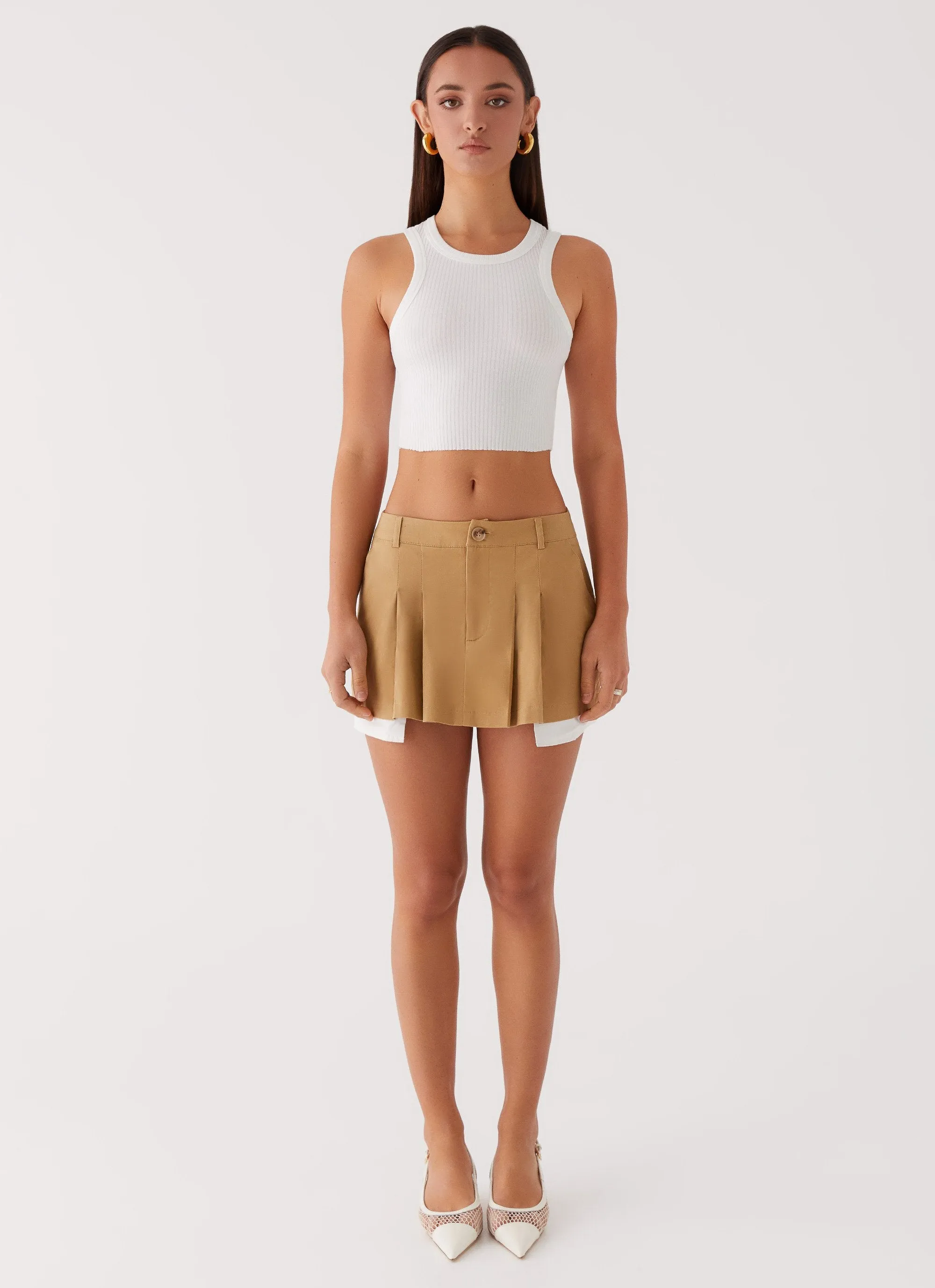 Tegan Cargo Mini Skirt - Tan Texture Flow