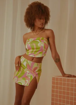 Smooth Texture Cocktail-Party Euphoria Low Rise Mini Skirt - Retro Swirl
