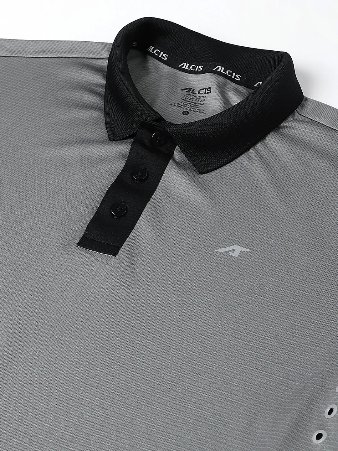 Ventilated Side Panels Classic Comfort Alcis Men Dark Grey Drytech  Anti-Static Slim-Fit Running Polo T-Shirt