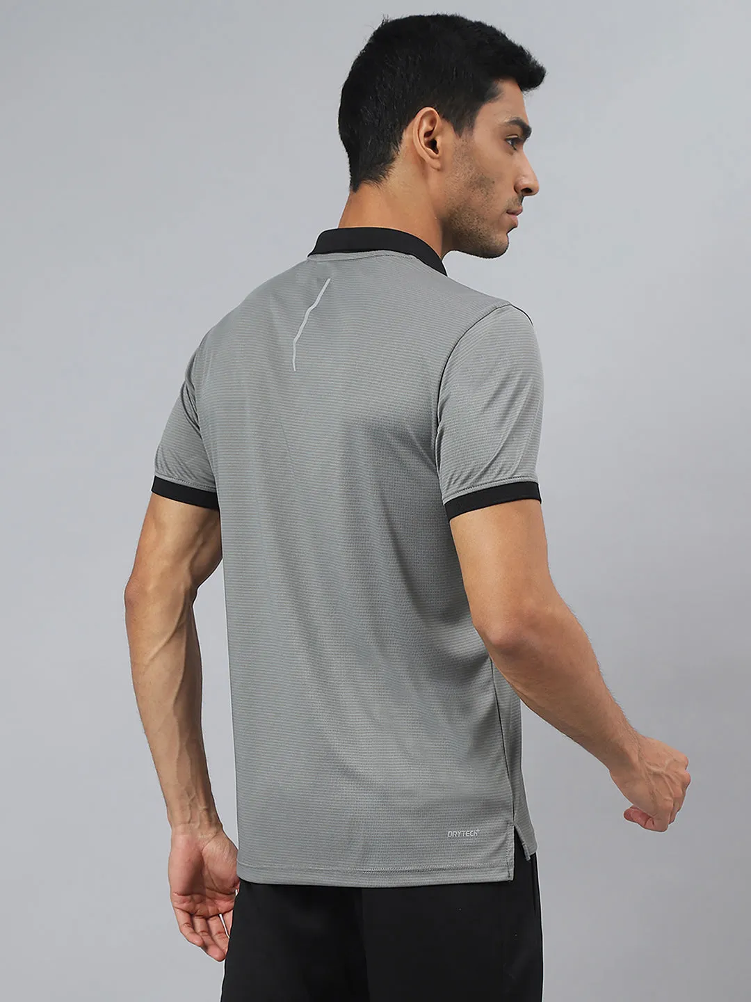 Travel Staple Lounge Wear Alcis Men Dark Grey Drytech  Anti-Static Slim-Fit Running Polo T-Shirt