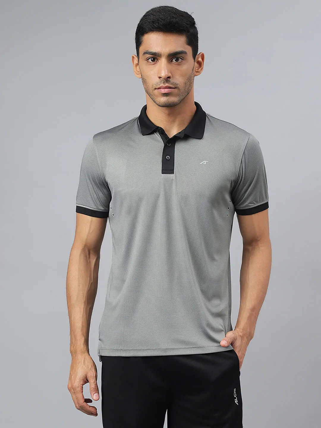 Alcis Men Dark Grey Drytech  Anti-Static Slim-Fit Running Polo T-Shirt quick dry Colorfast Construction
