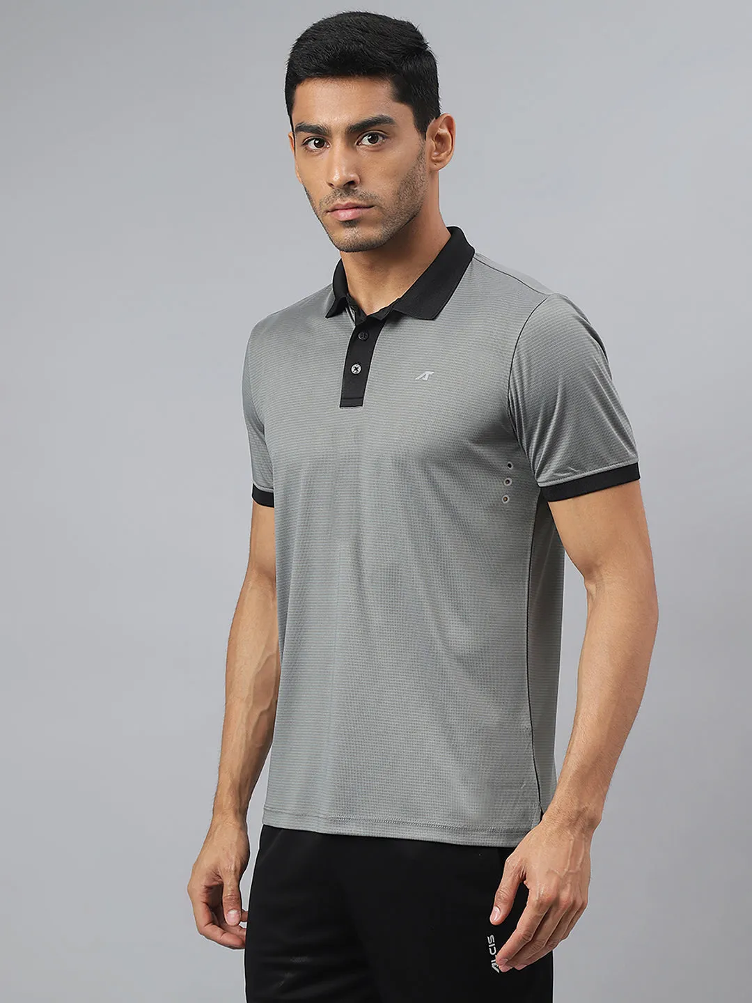 Alcis Men Dark Grey Drytech  Anti-Static Slim-Fit Running Polo T-Shirt Micro Perforated Fabric Golf Apparel