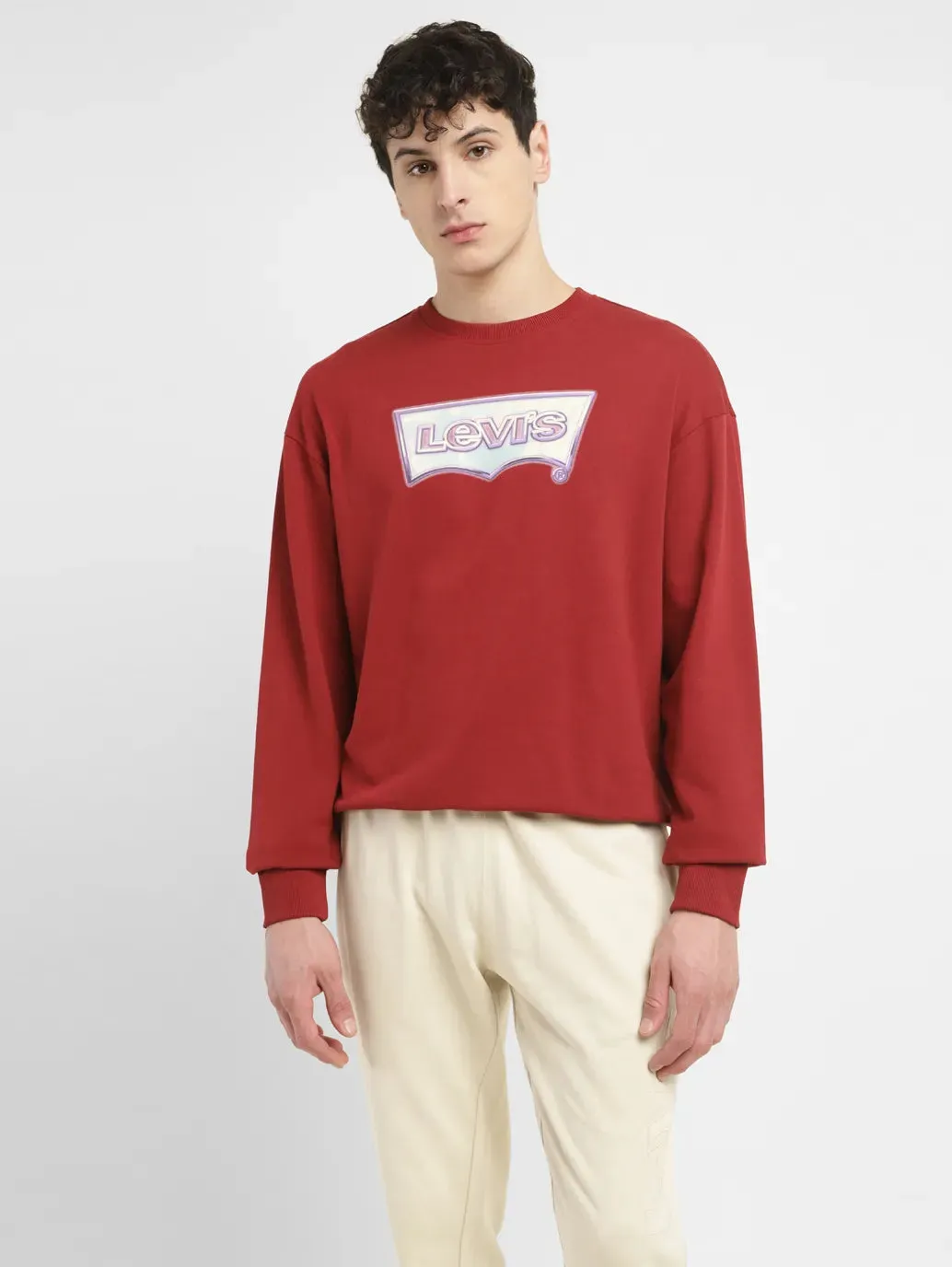 athletic style Tonal Logo Embroidery Men's Brand Logo Crew Neck Sweatshirt
