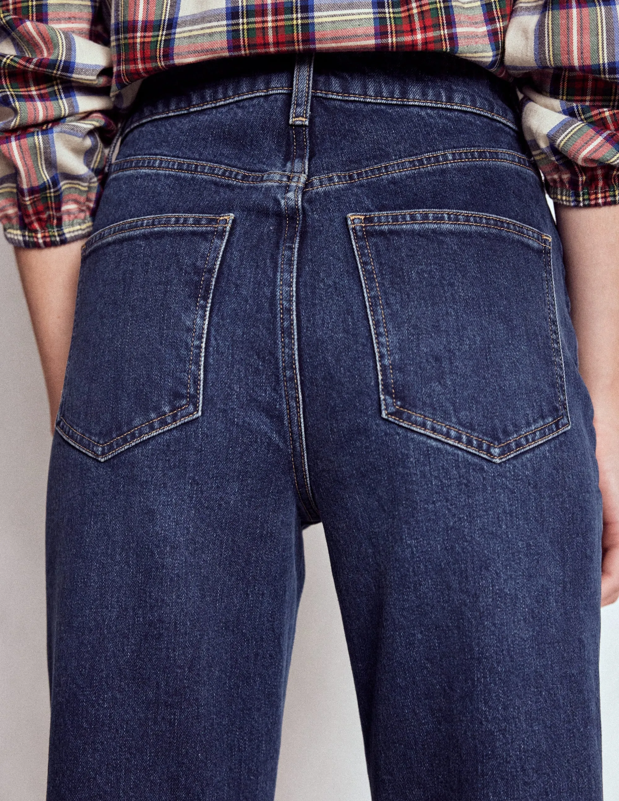 Mid Rise Stretch Jeans-Dark Vintage Simple Wear Adjustable Waistband
