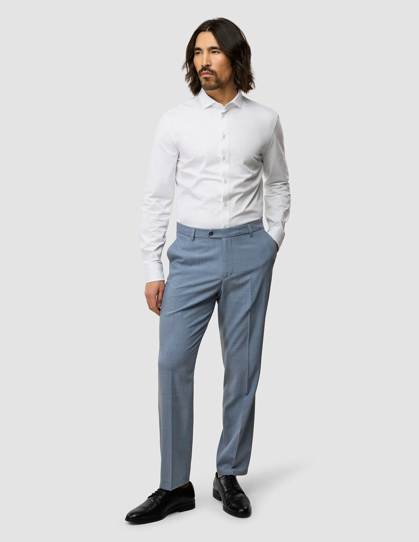 NonRestrictiveCut Solid shade Tech Wool Suit Pants Regular Light Blue