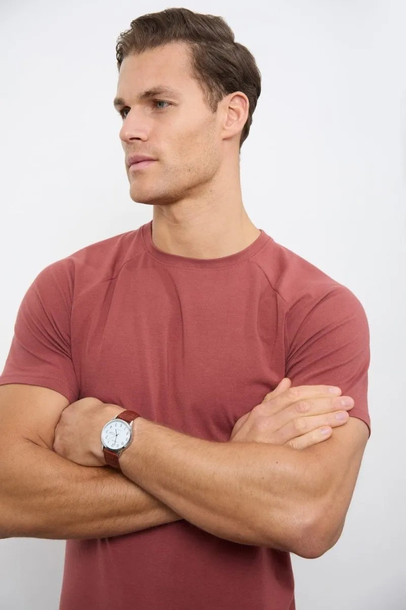 Durable Knit Structure 5 Pack Athletic Fit Crew Neck T-Shirt in Faded Terracotta/ Dusty Lilac/ Blue/ Sage/ Sand